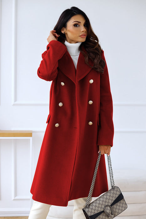 Color-Autumn Winter Simplicity Long Sleeve Collared Double Breasted Woolen Coat Women Clothing-Fancey Boutique