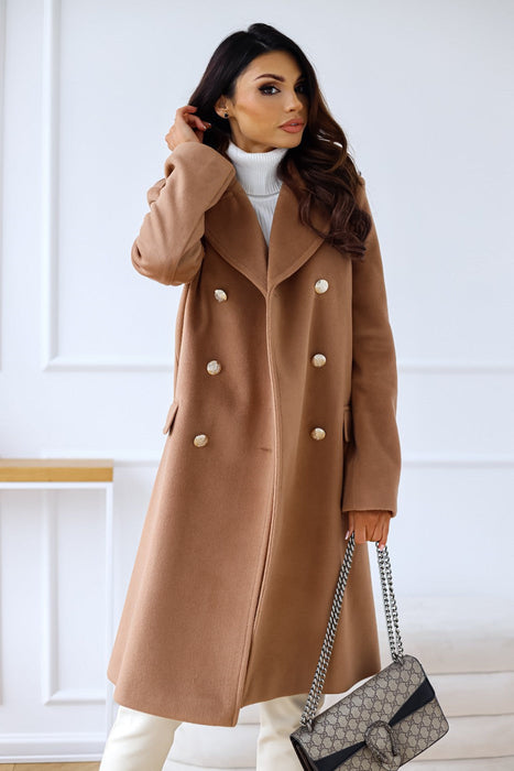 Color-Autumn Winter Simplicity Long Sleeve Collared Double Breasted Woolen Coat Women Clothing-Fancey Boutique