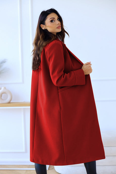 Color-Autumn Winter Women Clothing Simple Solid Color Double Breasted Long Sleeve Collared Button Woolen Coat-Fancey Boutique