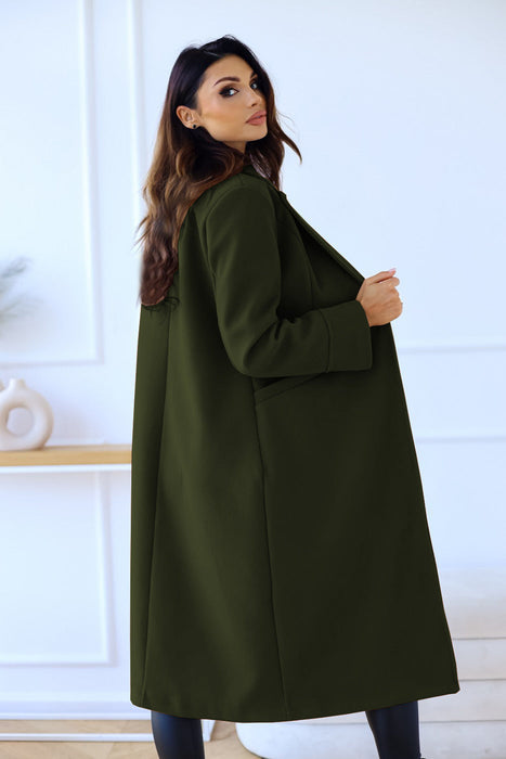 Color-Autumn Winter Women Clothing Simple Solid Color Double Breasted Long Sleeve Collared Button Woolen Coat-Fancey Boutique