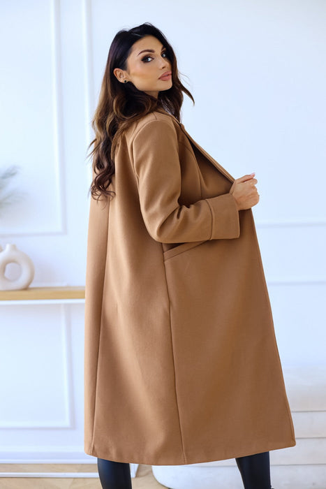 Color-Autumn Winter Women Clothing Simple Solid Color Double Breasted Long Sleeve Collared Button Woolen Coat-Fancey Boutique