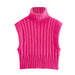 Color-Autumn Winter Bright Turtleneck Curling Thick Thread Knitted Sunken Stripe Vest Jacket Sweater Women-Fancey Boutique