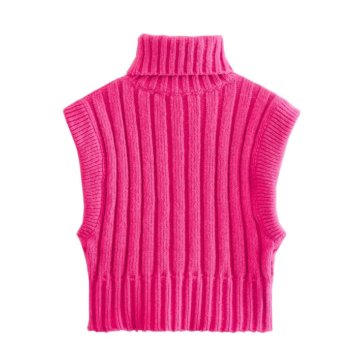 Color-Autumn Winter Bright Turtleneck Curling Thick Thread Knitted Sunken Stripe Vest Jacket Sweater Women-Fancey Boutique