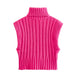 Color-Autumn Winter Bright Turtleneck Curling Thick Thread Knitted Sunken Stripe Vest Jacket Sweater Women-Fancey Boutique