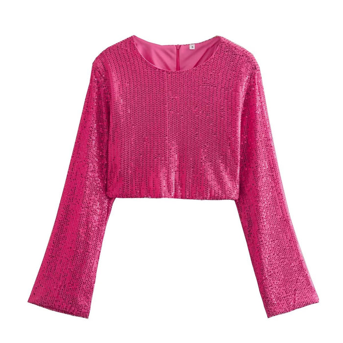 Color-Rose Sequin Top Skirt Suit-Fancey Boutique