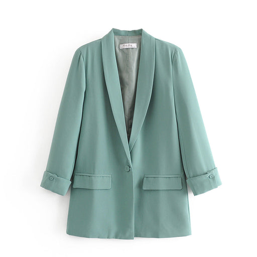 Color-Women Clothing Early Spring One Button Cuff Curling Loose Blazer Women-Fancey Boutique