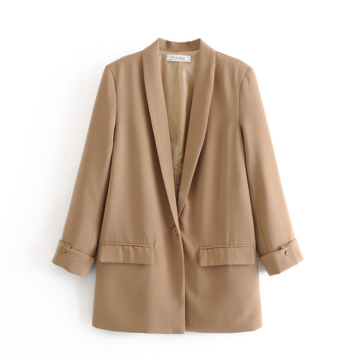 Color-Women Clothing Early Spring One Button Cuff Curling Loose Blazer Women-Fancey Boutique