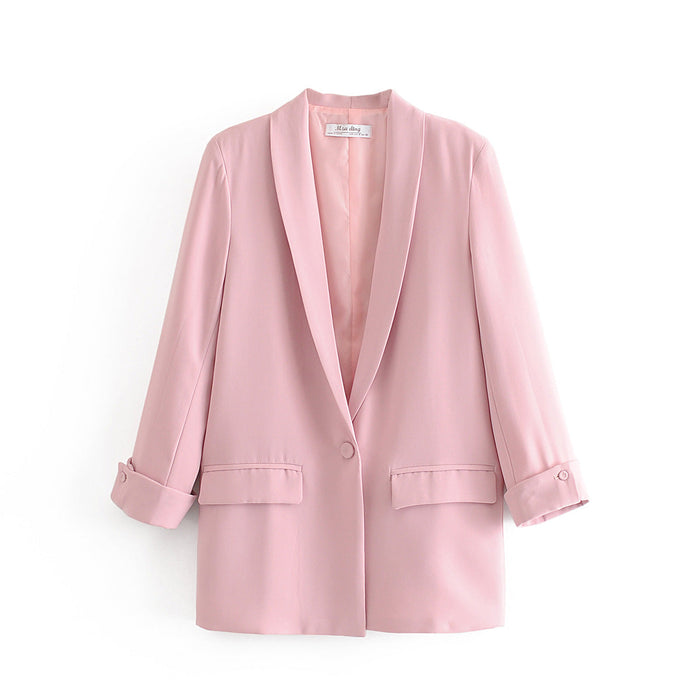 Color-Women Clothing Early Spring One Button Cuff Curling Loose Blazer Women-Fancey Boutique