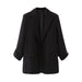 Color-Women Clothing Autumn Women Collared Long Sleeve Solid Color without Buckle Rolled Sleeve Casual Blazers-Fancey Boutique