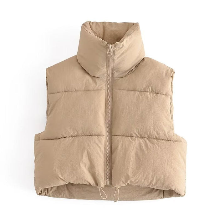 Color-Khaki-Autumn Women Clothing Street Casual Cotton Padded Vest Women-Fancey Boutique