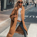 Color-Coffee-Autumn Winter Women Overcoat Woolen Ultra Long Loose Double Pocket Collared Simple Coat-Fancey Boutique