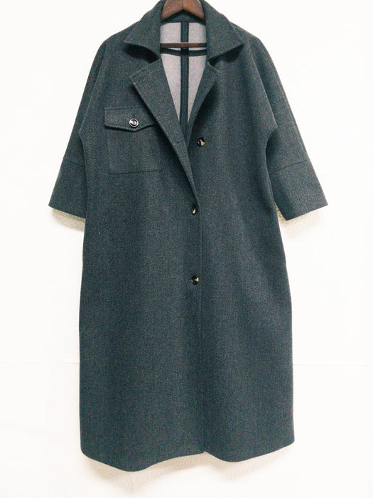 Color-Autumn Winter Women Overcoat Woolen Ultra Long Loose Double Pocket Collared Simple Coat-Fancey Boutique