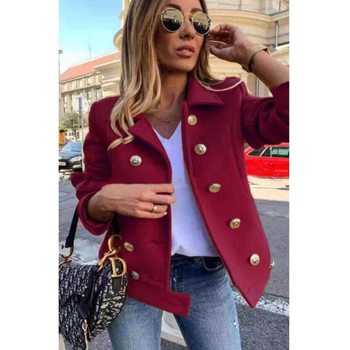 Color-Fall Winter Slim Long Sleeve Double Breasted Collar Woolen Jacket-Fancey Boutique