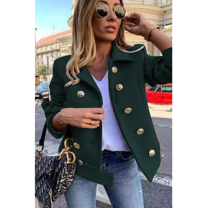 Color-Fall Winter Slim Long Sleeve Double Breasted Collar Woolen Jacket-Fancey Boutique