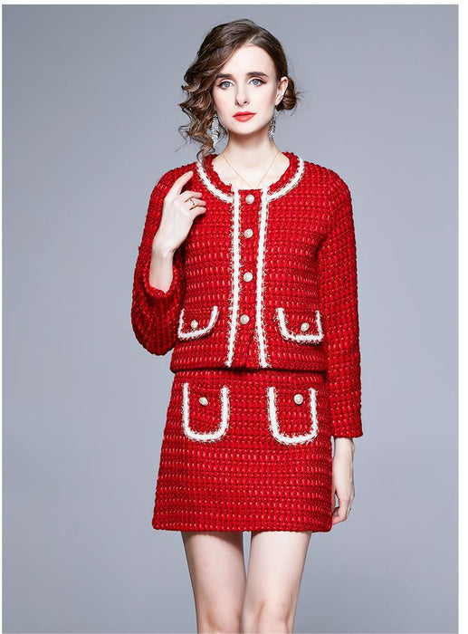 Color-New Tweed Suit New Autumn And Winter Suit Dress Temperament Two Piece Set-Fancey Boutique