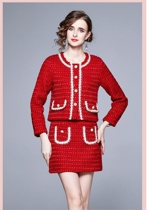Color-New Tweed Suit New Autumn And Winter Suit Dress Temperament Two Piece Set-Fancey Boutique