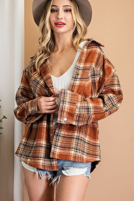 Color-Women Clothing Autumn Winter Plaid Coat Casual Loose Lapels Woolen Coat-Fancey Boutique