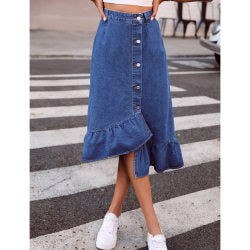 Color-Navy Blue-Women Clothing Casual Trend High Waist Slimming All Matching Denim Skirt-Fancey Boutique