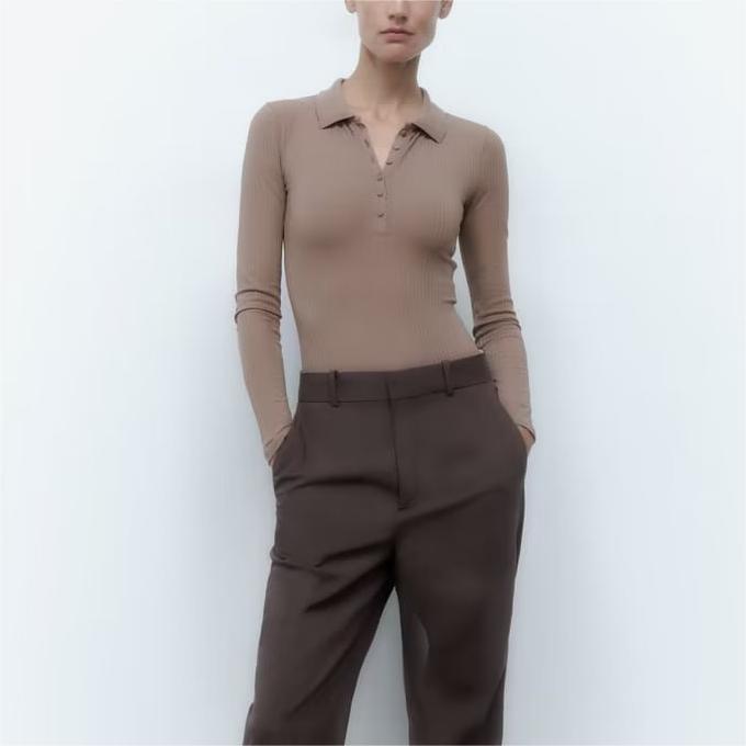 Color-Winter Women 'S Casual Polo Shirt Collar Slim Bodysuits-Fancey Boutique