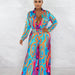 Color-Women Clothing Fall Winter Printed Shirt Collar Wide Leg Jumpsuit-Fancey Boutique