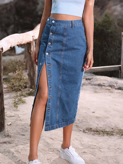 Color-Women Rivet Hip Stretch Denim Long Skirts-Fancey Boutique