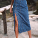 Color-Blue-Women Rivet Hip Stretch Denim Long Skirts-Fancey Boutique