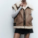 Color-Autumn Winter Women Brown Fur Collared Vest Coat Thickened Vest-Fancey Boutique