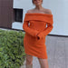 Color-Sexy White Sheath Dress Orange Long Sleeve Collared off Shoulder Dress-Fancey Boutique