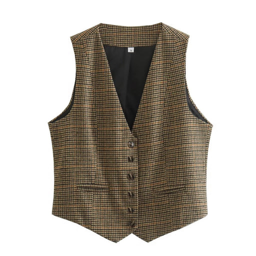 Color-Black and Gray Vest-Women Plaid Vest Vest-Fancey Boutique