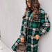 Color-Green-Women New Fall Winter Long Sleeve Long Plaid Printed Shirt Woolen Jacket-Fancey Boutique