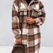 Color-Brown-Women New Fall Winter Long Sleeve Long Plaid Printed Shirt Woolen Jacket-Fancey Boutique