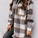 Color-Gray-Women New Fall Winter Long Sleeve Long Plaid Printed Shirt Woolen Jacket-Fancey Boutique