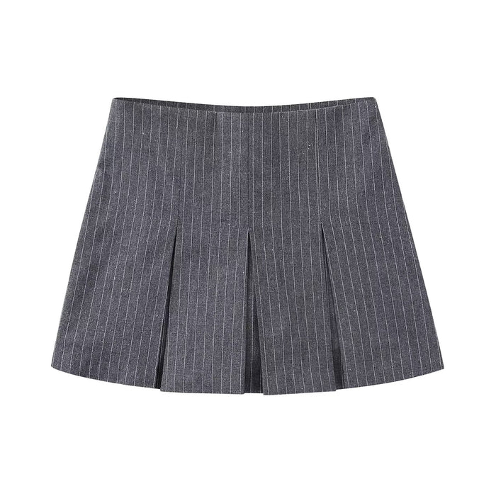 Color-Women Clothing Striped Wide Pleated Younger Short Culotte-Fancey Boutique