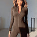 Color-Knitted Round Neck Long Sleeve Zipper Jumpsuit Winter Stitching Sports Slim Fitting Casual Jumpsuit-Fancey Boutique