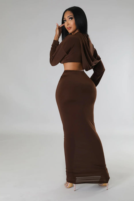 Color-Hooded Cropped Top Sexy High Waist One Step Skirt Two Piece Set-Fancey Boutique