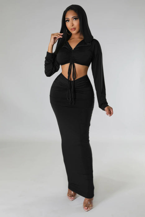 Color-Hooded Cropped Top Sexy High Waist One Step Skirt Two Piece Set-Fancey Boutique