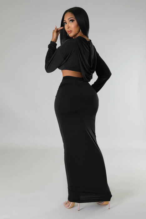 Color-Hooded Cropped Top Sexy High Waist One Step Skirt Two Piece Set-Fancey Boutique