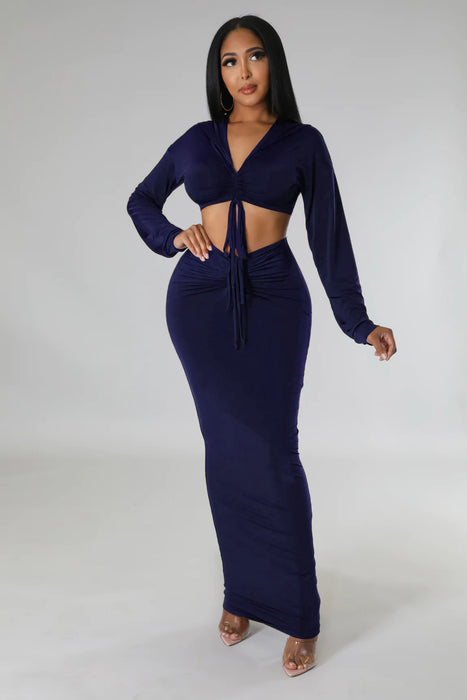 Color-Hooded Cropped Top Sexy High Waist One Step Skirt Two Piece Set-Fancey Boutique