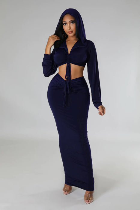 Color-Hooded Cropped Top Sexy High Waist One Step Skirt Two Piece Set-Fancey Boutique