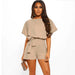 Color-Khaki-Summer Explosion Color Of Belt Short-sleeved Romper-Fancey Boutique