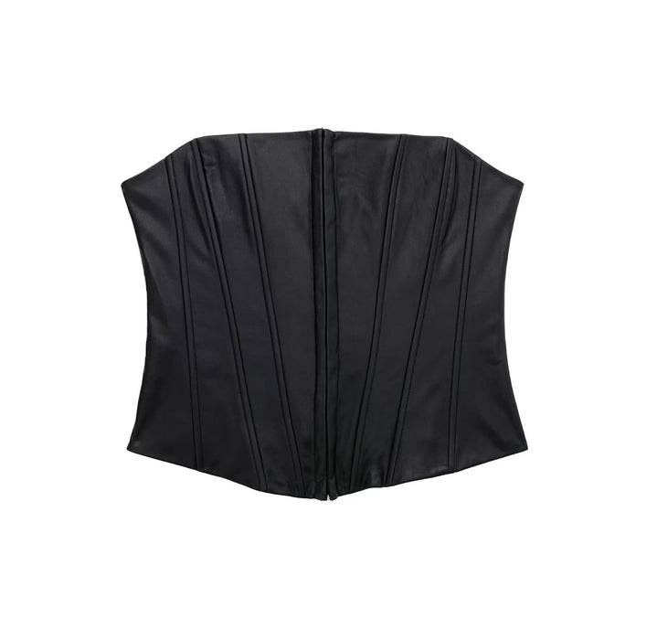 Color-Autumn Winter Women Clothing Faux Leather Corset Vest Top-Fancey Boutique