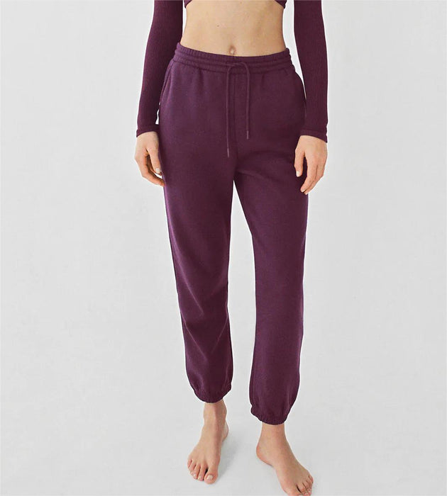 Color-Sandalwood Purple Thick Pure Cotton Looped Fabric Elastic Waist Drawstring Knit Casual Sweatpants-Fancey Boutique