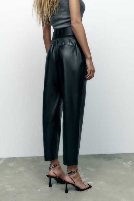 Color-Summer High Waist plus Velvet Faux Leather Pants Casual Pants-Fancey Boutique