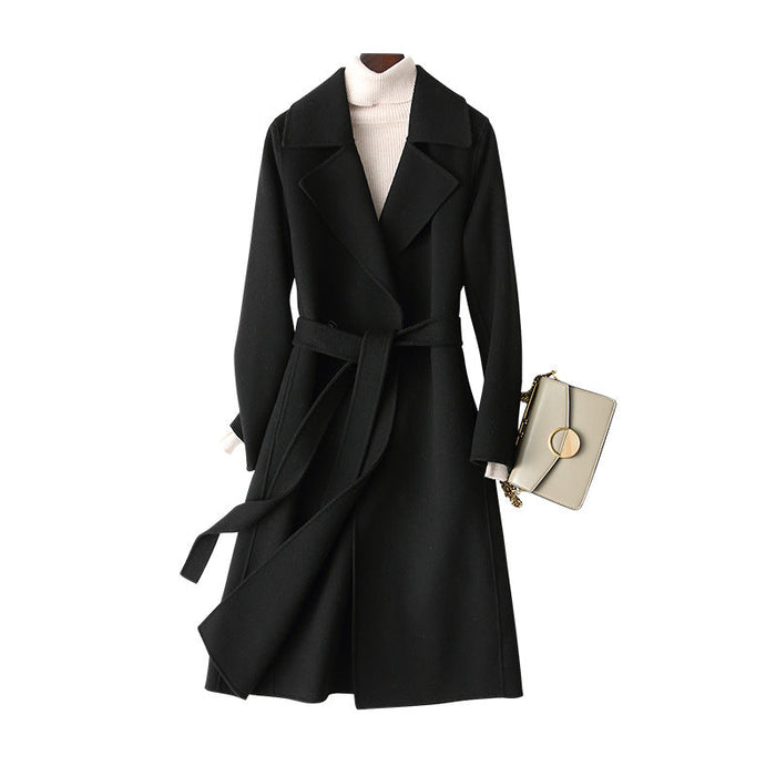 Color-Double-Faced Woolen Goods Cashmere Coat Mid-Length Slim Fit Slimming Hepburn Woolen Coat-Fancey Boutique