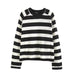 Color-Casual Black White Striped Sweater Women Spring Long Sleeve round Neck Pullover Underwear T shirt Top-Fancey Boutique