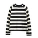 Color-Casual Black White Striped Sweater Women Spring Long Sleeve round Neck Pullover Underwear T shirt Top-Fancey Boutique