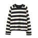 Color-Multi-Casual Black White Striped Sweater Women Spring Long Sleeve round Neck Pullover Underwear T shirt Top-Fancey Boutique