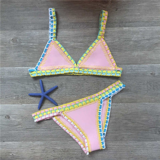 Color-Pollen-Hand Crocheted Bikini Knitted Stitching Swimsuit Set-Fancey Boutique