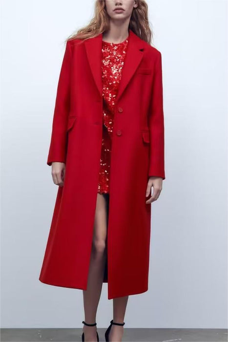 Color-Long Simple Slim Office Woolen Coat Long Sleeve Elegant Plush Woolen Coat-Fancey Boutique