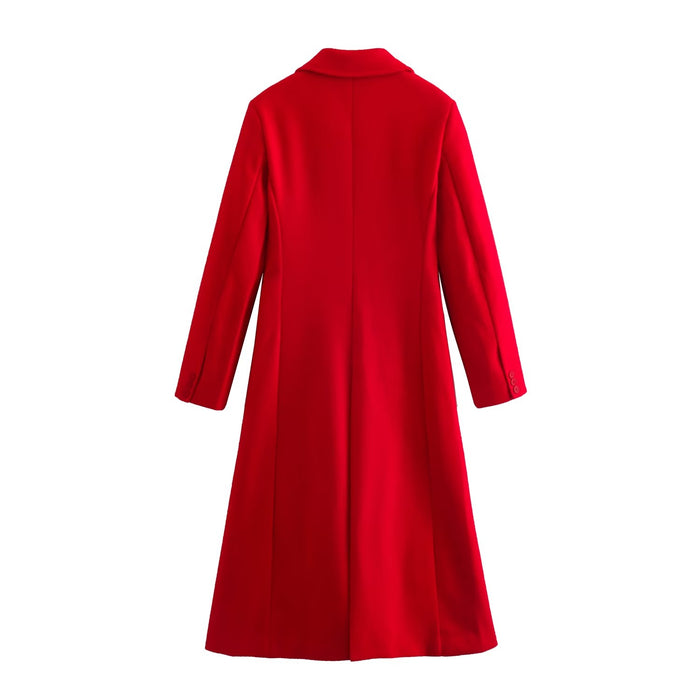Color-Long Simple Slim Office Woolen Coat Long Sleeve Elegant Plush Woolen Coat-Fancey Boutique